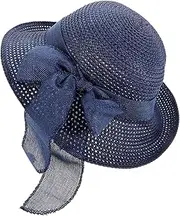 [BESTYASH] Summer Bowknot Large Sun Blocking Hat for Women Stylish Seaside and Outdoor Blue