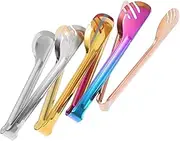ULTECHNOVO Sturdy Stainless Steel Salad Tongs 4 Piece Set Metal Kitchen Tongs for Steak Bread Mirror Polished