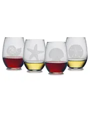 Susquehanna Glass Set of 4 Seashore Stemless Wine Glasses