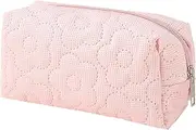 Quilted Makeup Bag, Cute Floral Cosmetic Bag for Women, Cotton Make Up Bag, Flower Travel Toiletry Bag Organizer