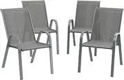 ALFORDSON Outdoor Patio Bistro Chairs 4 PCs UV-Resistant PE Wicker, 4X Stackable Outdoor Lounge Chairs with Metal Frame for Conversation Set Coffee Table, Grey