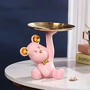 AESGXTU Sitting Bear Key Storage Tray,Desktop Decor＆Storage Display for Entrance＆Living Room (Pink)
