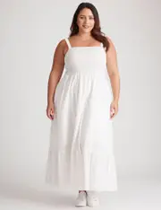 [Beme] Beme Strappy Embroidered Cotton Maxi Dress - Size 18 - Womens - WHITE 18 WHITE