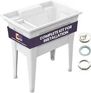 32” Utility Sinks for Laundry Room, Garage, Garden, Basement – Noah William Home Indoor and Outdoor Polypropylene Basement Wash Tub - No Faucet Included (White)