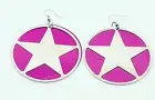 Western style silver Plated Star round shape fuchsia color drop fashion Earrings