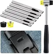 Mardatt 9Pcs 6 Sizes Leather Hole Punch Set with 25mm Double-Faced Hammer Mallet, Hollow Punching Oval Belt Hole Cutter DIY Leather Punch Craft for Home Decoration Installation