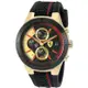 FERRARI手錶 FE00042 46mm 黑圓形精鋼錶殼，黑金色三眼， 中三針顯示， 運動錶面，深黑色矽膠錶帶款 _廠商直送