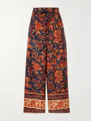 [Zimmermann] Zimmermann - + Net Sustain Junie Printed Organic Silk Wide-leg Pants - Navy - 3 3 Blue