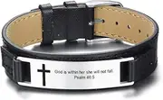 [MPRAINBOW] Christian Gifts for Men Boy,Inspirational Religious Bracelets-Cross Jesus God Scripture Bracelet,Bible Verse Personalized Mantra Quotes Engraved Jewelry Genuine Leather Bracelet,Ajustable 6"-7.7"