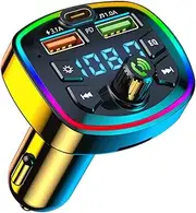 Car MP3 Player Bluetooth 5.0 FM Bluetooth Transmitter w/2 USB Charger and PD QC Interface Wireless FM Modulator w/Built-in Mic and CVC Technology Car Radio Adapter for for Smart Phone