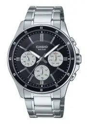 Casio Ion Plated Stainless Steel Black Dial Quartz MTP-1374D-1A3V 50M Mens Watch