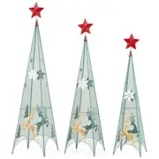 Costway 3PCS Tower Shaped Artificial Christmas Trees Xmas Decoration w/Removable Star Toppers DIY