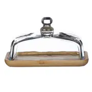 Bamboo Butter Dish with Glass Lid - Clear Butter Tray for Refrigerator&Counter for Butter,Block of As Shown