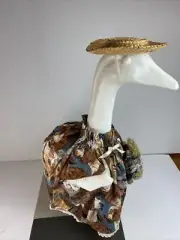 Concrete Goose Clothes Outfit Puppy Dog Print Dress w Straw Hat Stuffed gray Dog