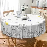 TTQYFNM Floral Butterfly Round Tablecloth 60 Inch Rustic Sketch Flowers Colorful Butterfly Decorative Table Cloths Waterproof Fabric Table Cloth Cover for Kitchen Dining Room Patio Picnic Outdoor Use