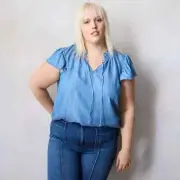 LC Lauren Conrad Tie Front Ruffled V-Neck Blouse Chambray Anita Wash 1X NWT