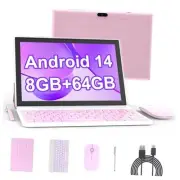 Android 14, Tablet 10 inch, 2 in 1 Tablet with Keyboard, 8GB+64GB+1TB, Quad