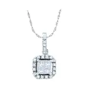 14k White Gold Princess Diamond Square Frame Pendant 1/4 Cttw