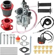 Performance VM22 26mm Carburetor Carb for Predator 212cc 196cc Coleman CT200U BT200X Mini Bike KT196 Go Kart GX160 GX200 6.5hp Clone Engine with 38mm Air Filter Intake Manifold Stage 1 Kit (Red)
