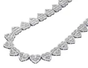 Heart-Shaped 15 1/2CT Diamond Baguette Tennis Necklace 10k White Gold 11MM 17"