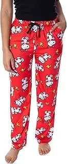 [INTIMO] Peanuts Women's Snoopy and Woodstock Allover Print Smooth Touch Fleece Sleep Bottoms Lounge Pajama Pants