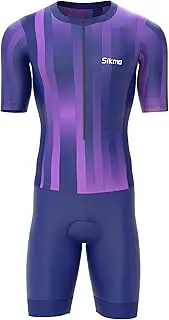 [Sikma] Men’s Half Sleeve Trisuit Breathable Mesh Triathlon Padded Suit with Hi Viz Reflection One Back Pocket and Power Band Leg Grippers Trisuit