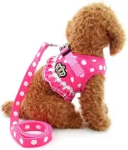 Puppy Small Dog/Cat Dots Vest Harness Leash Set Mesh Padded No Pull Lead Pink M