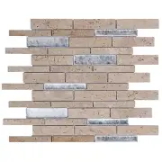 Beige Sand Sina Pearl Marble Stone Silver Foiled Glass Mosaic Tile Backsplash