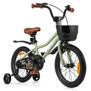 Costway 40 cm Bike w/Training Wheels & Adjustable Seat Push Pedal Bike Bicycle Green