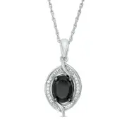 Oval Lab-Created Black Sapphire and 0.05 CT. T.W. Diamond Bead Bypass Swirl Frame Pendant in Sterling Silver