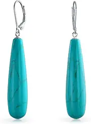 [Bling Jewelry] Long Simple Linear Quartz Turquoise Onyx Lapis Lazuli Gemstone Elongated Teardrop Lever Back Dangle Earrings Western Jewelry For Women Teen .925 Sterling Silver