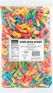 Kervan Gummy Candy, Sour Neon Worms, 5 Pound