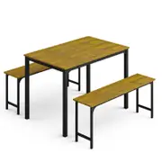 Advwin 3 PCS Dining Table Chair Set Kitchen Table w/2 Bench Dinner Table Walnut