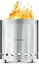 CAMPIOR Wood Burning Fire Pit Stove - Smokeless Outdoor Stove for Wood Fires, Camping, Cooking, and Garden Gatherings, Durable, Stainless Steel with Removable Ash Pan, with Stand and Black Carry Bag