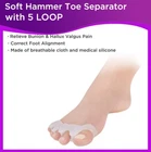 Silicone Gel Hammer Toe Separator & Corrector 5 Loop HalluxValgus Relief 2pc