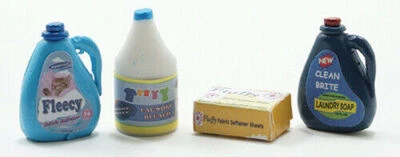 Dollhouse Miniature Laundry Detergent, Fabric Softener, and Dryer Sheet, Bleach