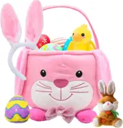 Fluffy Bunny Easter Basket for Kids, Cute Basket Playset with Stuffed Plush Duck