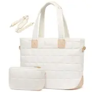 White New Large Capacity Tote Bag - Fashionable Quilted Women's Shoulder Ba
