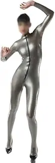 [DAIJES] Latex Catsuit with Feet Socks Front Short Zipper Rubber Body Suit Bodysuit