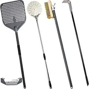 Pizza Oven Tool Set 14" Square Pizza Peel 9" Round Pizza Spatula 49" Cleaning Rake 43" Clean Copper Brush Removable Long Handle Homemade Pizza Gift Hook