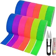 12 Pack UV Blacklight Reactive 6 Color Fluorescent Cloth Tape - Colorful Neon Gaffer Adhesive Tape - Glow in The Dark - 0.59" x16.4ft Each Roll