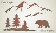 Joanie Stencil 12"x20" Bear Snowy Mountain Range Rustic Pine Lodge Trees DIY Art