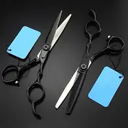 Hair Cutting, 6 inch Professional Steel Black Haircut thinning Barber Tools Cutting Shears Hairdresser Scissor Set