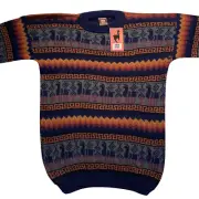 MEN HANDMADE ANDEAN ALPACA NAVY BLUE SWEATSHIRT SWEATER SZ M