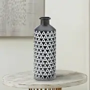 Mazara Geometric Porcelain Vase White Triangle Pattern Matte Black Base 15 in H