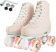 Silvertree Roller Skates for Women and Men PU Leather High-top Adult Roller Derby Skates Wheels Light Up Roller Skates Four-Wheel Shiny Roller Skates for Girls Boys Unisex (39-Men:6.5-Women:8)