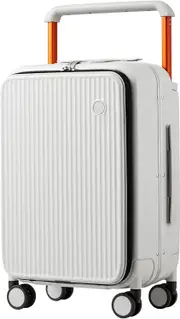 mixi Luggage Wide Handle Luxury Design Rolling Travel Suitcase PC Hardside with Aluminum Frame Spinner Wheels, Striped Smoke White, 20-inch
