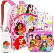 Disney Princess Backpack And Lunch For Girls Set - Bundle With 16" Disney Princess Bag, Disney Princess Lunchbag & More | Disney Princess Fashion Accessories For Kids, Princess Backpack Big, Princess