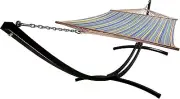 Petra Leisure 15Ft In/Outdoor Black Steel Arc Hammock Stand w/ Teal/Yellow Bed