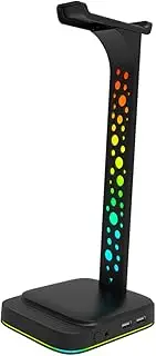 CONGARTENO RGB Headphone Stand with Dual USB Hub and Aux Port LED Earphone Display Holder for Gaming Accessories Stable and Practical Design for Desk Use